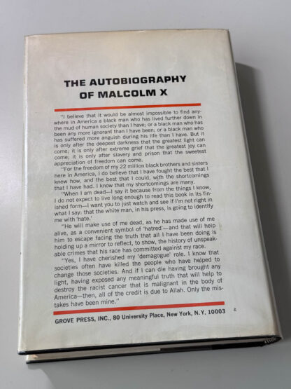 Various pictures of the 4th printing of Autobiography of Malcolm X published by Grove Press in 1965.