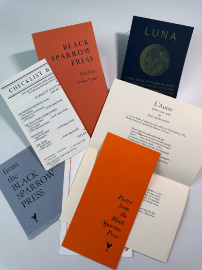 Assortment of publication announcements from The Black Sparrow Press