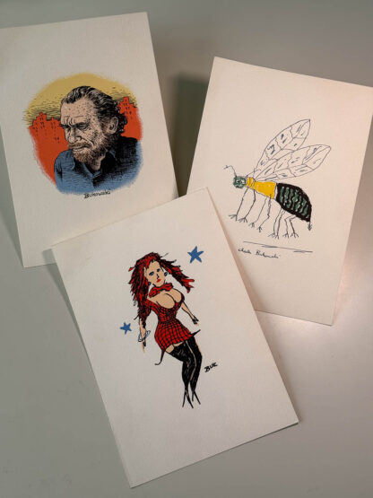 Various pictures of three serigraphs published by Black Sparrow Press of Charles Bukowski / R Crumb art