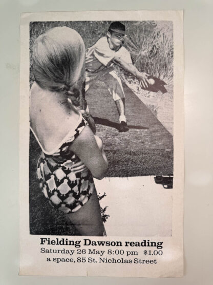 Photos of a Fielding Dawson broadside / collage for a reading at A Space in Canada