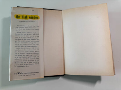 A picture of the ffep and dj flap of the Tower first edition of The High Window by Raymond Chandler