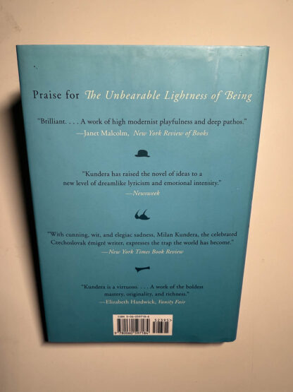 various pictures of the Milan Kundera book The Unbearable Lightness of Being