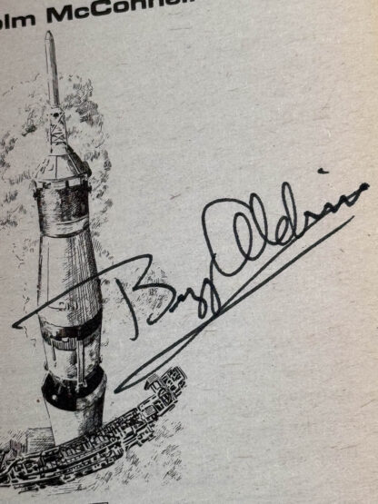 A photo of the Buzz Aldrin signature on Men From Earth written with Malcolm McConnell