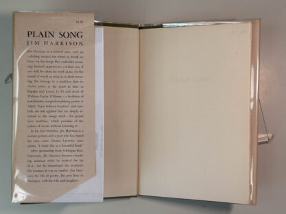 various photos of Jim Harrison's first book of poetry Plain Song.