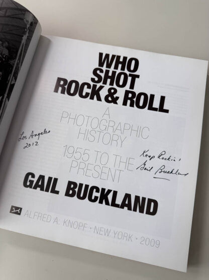 Various pictures of the book "Who Shot Rock & Roll" edited by Gail Buckland